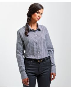PREMIER Women's Microcheck (Gingham) Long Sleeve Cotton Shirt (PR320)